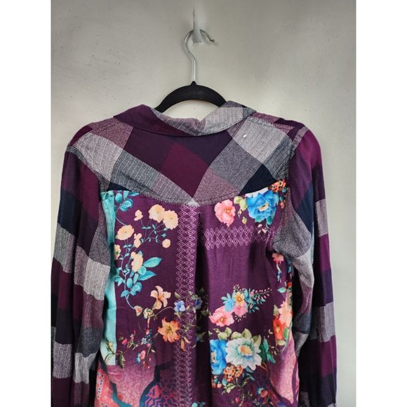 Tolani Collection Purple Plaid Floral Back Button Front Tunic Top Small - Picture 6 of 6